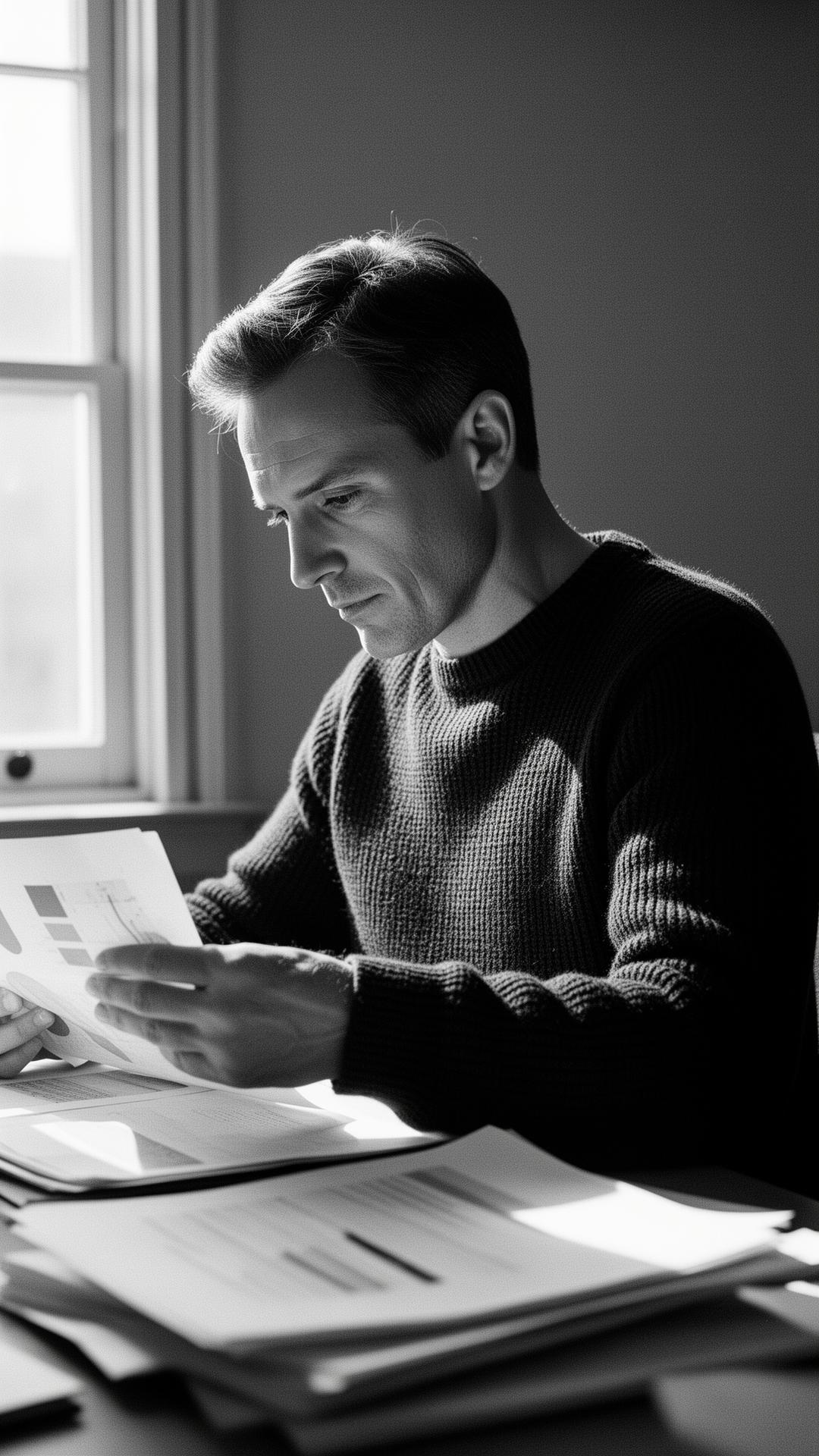 Senior operator reviewing reports